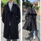 Taooba-Korean style Spring Trench Coat Male Streetwear Windbreaker Trenchcoat Men Solid Business Casual Loose Long Overcoat