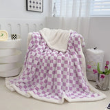 Taooba-Checkerboard Plaid Lamb Blanket Soft Thick Fluffy Warm Nap Blanket Double Sided Velvet Blanket Sofa Cover Bed Cover Bedspread