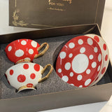 Taooba--Red and White Polka Dot Ceramic Modern Chinese and Western Combined Appearance Level Retro Mug