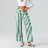 Taooba Women Classic Striped Loose Straight Leg Pants Mid Elastic Waist Casual Sleep Bottoms Female Lounge Pants