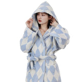 Taooba New Simple Fashion Yarn-Dyed Striped Rhombus Cotton Adult Bathrobe Absorbent Cloak Parent-Child Bathrobe