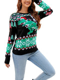 Taooba-Women's Christmas Knit Sweater Long Sleeve Crewneck Dinosaur/Christmas Tree Print Pullover Knitwear