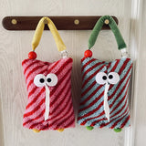 Taooba-Cute Eye Diagonal Stripes Paper Bag Hanging Polar Fleece Tissue Napkin Holder Tissue Bag Bedroom Kitchen Desktop Storage Napkins