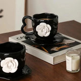 Taooba-Camellia flower ceramic mug coffee cup handcrafted irregular flower milk tea cup Korean style breakfast mug beverage cup
