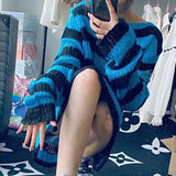 Taooba New Goth Punk Gothic Sweater Oversized Pullovers Women Striped Cool Hollow Out Hole Broken Jumper Harajuku Aesthetics Sweater