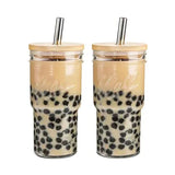 4pcs Japanese Drinking Glass With Bamboo Lid And Straw 25oz Portable Glass Tumbler For Iced Coffee Bubble Tea Summer Drinks