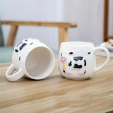 Taooba-Creative relief Cow Ceramic Mug Cute Animals Coffee Cups Teacup Juice Milk Tea Bottle 3D Animal Mug Breakfast Cups Kids gift