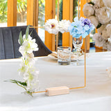 Gold Metal Floral Ring Hoop With Wooden Base Wedding Party Table Centerpiece Decoration Artificial Flower Garland DIY Wreath