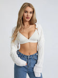 Taooba-White Women Sweater Shrugs Cropped Top Full Lantern Sleeve Knitwear Pullover Sexy Summer High Street Outwear 2023