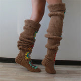 Taooba-Women's Autumn Winter Thigh Socks Extra Long Ethnic Crochet Knit Stockings Over Knee Socks