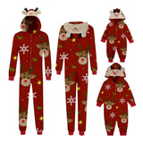 Taooba-Christmas Family Matching Jumpsuit Long Sleeve Hooded Elk Print Zipper Closure Loungewear