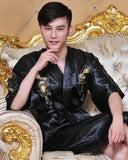 Taooba-Men Robe V Neck Kimono Sleepwear Nightgown Embroidered Dragon Robe Cardigan Bathrobe Home Clothes Lounge Loose Sleep Dress