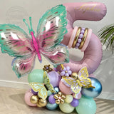 Taooba Color Palette 60pcs Larger Butterfly with 40nch Pink Number Foil Balloon Set Macaron Pink Purple Balloons for Girls Birthday Baby shower Party