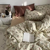 Vintage Floral Duvet Cover Set No Filler with Flat Sheet Pillowcases Single Double Queen Size Girls Ins Korean New Bedding Kit