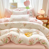 Bedding Set Ins Style Minimalist Style Fresh Four PIECE Set With Double-layer Gauze Duvet Cover, Bed Sheets Comforter Set