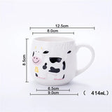 Taooba-Creative relief Cow Ceramic Mug Cute Animals Coffee Cups Teacup Juice Milk Tea Bottle 3D Animal Mug Breakfast Cups Kids gift