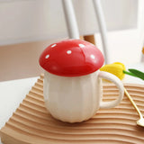 1pc 300ml Red Lid Creative Mushroom Shaped Coffee Mugs Fine Ceramic Milk Cup with Handle Birthday Gift for Women Mom Drinkware