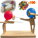 Handmade Balloon Bamboo Man Battle Wooden Bots Battle Game Two-Player Fast-Paced Balloon Battle Game With 100 Balloons Gift Toy