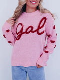 Taooba-Valentines Day Heart Printing Sweater for Women Long Sleeve Round Neck Letter Embroidered Knitted Pullover Jumper