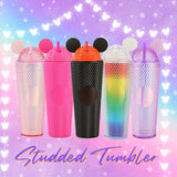 Taooba-1pc Studded Tumbler With Mouse Lid And Straw Shining Sparkling Gradient Colorful Large Capacity Double-wall Plastic Water Bottle