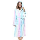 Taooba RONGTAI Womens Rainbow colored Flannel Bathrobe Ladies Fleece Plush Warm Long Robes Fleece Nightgown Sleepwear