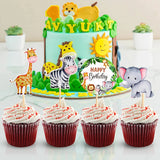 Jungle Safari Animal Theme Cupcake Toppers Dessert Muffin Food Cake Picks for Baby Shower 1st Birthday Wedding Party Decoration