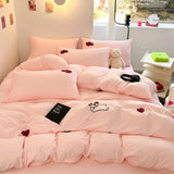 INS Girls Cherry Bedding Set Soft Washed Cotton Bed Sheet  Quilt Cover Pillowcase Bed Linens