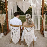 Taooba-Hand Made Macrame Wedding Chair Back Tapestry for Mr & Mrs Woven Cotton Bohemia Wedding Chair Back Valance Haing Tapestry