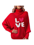 Taooba-2024 New Women Love Sweaters Turtleneck Long Sleeve Heart Knitted Pullover Love Heart Valentines Day Sweater