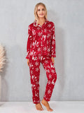 Taooba-Women’s Christmas 2 Piece Pajamas Set Long Sleeve Button Up Shirt + Pants Set Sleepwear Loungewear