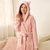 Taooba Women Robe Cartoon Animal Nightgown Kimono Winter Warm Thicken Flannel Sleepwear Hooded Homewear Cute Comfortable Loungewear