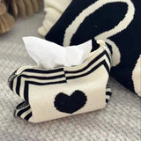 Taooba-Knit Plaid Heart Tissue Box Heart  Knitting Cotton Thread Napkin Holder Tissue Bag Bedroom Kitchen Desktop Storage Napkins