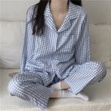 Taooba Christmas Outfit Pajamas Female Autumn and Winter Long-Sleeved Sweet Homewear Two-Piece Tide Cardigan Lapel Plaid Homewear