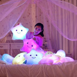 Taooba-Cute Plush Luminous Star Pillow Pink Blue Yellow Purple Colourful Rainbow Cartoon Heart Illuminated Love Sofa Decoration