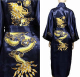 Taooba-Robe Men Chinese Style Embroidered Dragon Kimono Night Dress Long Sleepdress Night Gown Cardigan Robe Bath V Neck Homewear