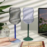 Taooba-Cute Colored Glass Goblets Glasses Mug Blown Irregular Wavy Milk Cup High Borosilicate Resistance Cocktails Red Wine Glass Mug