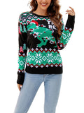 Taooba-Women's Christmas Knit Sweater Long Sleeve Crewneck Dinosaur/Christmas Tree Print Pullover Knitwear