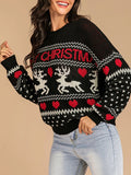 Taooba-Women's Christmas Sweater Christmas Reindeer Letter Patterns Crew Neck Pullovers Fall Winter Long Sleeve Jumpers Knitted Tops