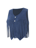 Taooba-Womens 70s Vintage Fringe Vest Faux Suede Tassel Waistcoat Irregular Hem Sleeveless Jacket Waistcoat Punk Rock Concert