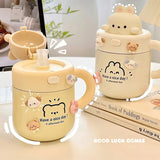 Taooba-1pc Bear Coffee Thermal Cup For Hot Cold Drinks Water Tea Milk Thermos Mug Stainless Steel Cup With Straw Lid Portable Bottle