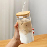 1pc 400ml Heat Resistant Coffee Glass Cup with Lid and Straw Transparent Milk Tea Juice Cups Coffee Mug Drinkwares Water Bottle