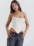 Taooba   Pearl Tassel Sexy Crop Tops Women Off-shoulder Backless Skinny Corset Tops Femme Satin Fashion Club Party Tops Mujer