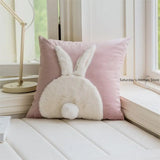 Taooba-Pink Rabbit Embroidered Throw Pillowcase Soft Sofa Furry Velvet Thick Cushion Living Room  Pillowcase Cushion for Sofa Bed Decor