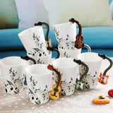 1pc 240ml Music Ceramic Mug Guitar Violin Style Cute Coffee Cups with Handle Novelty Gifts for Music Lover Birthday Present Kids