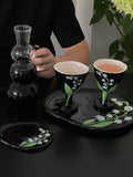 Creative Lily of The Valley Cup Orchid Gift Set Flower Pattern Plate Vintage Black Ceramic Plate Crooked Ceramic Wine Cup