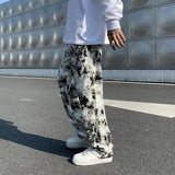 Taooba-Mens Fashion Printed jeans Spring 2023 Mopping Trousers Jeans Korean Style High Street Loose Hip Hop Wide-leg Jean Pants