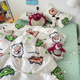 Cute Duvet Cover Set Flat Sheet Pillowcases No Filler Ins Spring Kids Audlt Single Full Size Home Hotel Bed Linens