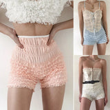 Taooba-Lace Trim Shorts y2k Aesthetic Women Fairycore Grunge Elastic High Waist Ruffle Ruched Pants Trousers 2000s Clothes Underwear