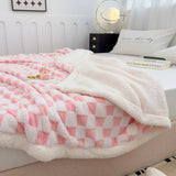 Taooba-Checkerboard Plaid Lamb Blanket Soft Thick Fluffy Warm Nap Blanket Double Sided Velvet Blanket Sofa Cover Bed Cover Bedspread