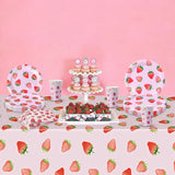 Strawberry Party Disposable Tableware Sets Picnic Pink Fruit Tool Gril Birthday Party Decorative Dessert Plastic Tableplates